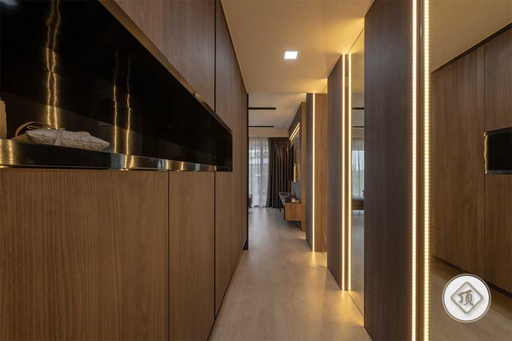 Contemporary Storeroom with Curtain and Wall Shelves