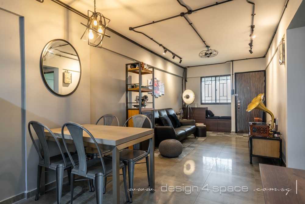 Industrial Living Room with Bookshelf and Settee
