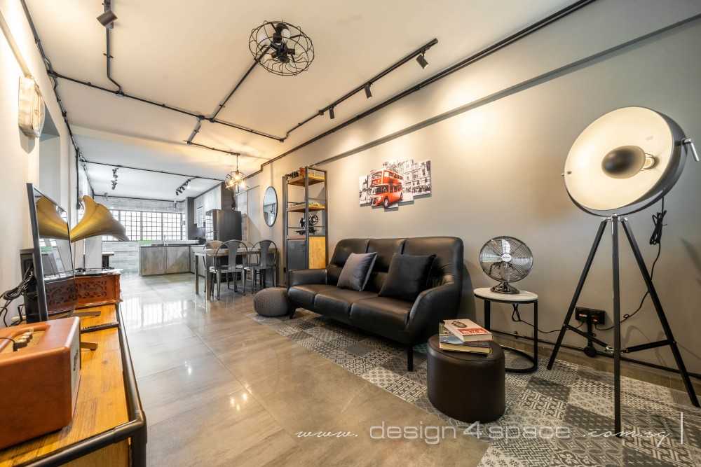 Industrial Living Room with Bookshelf and Settee