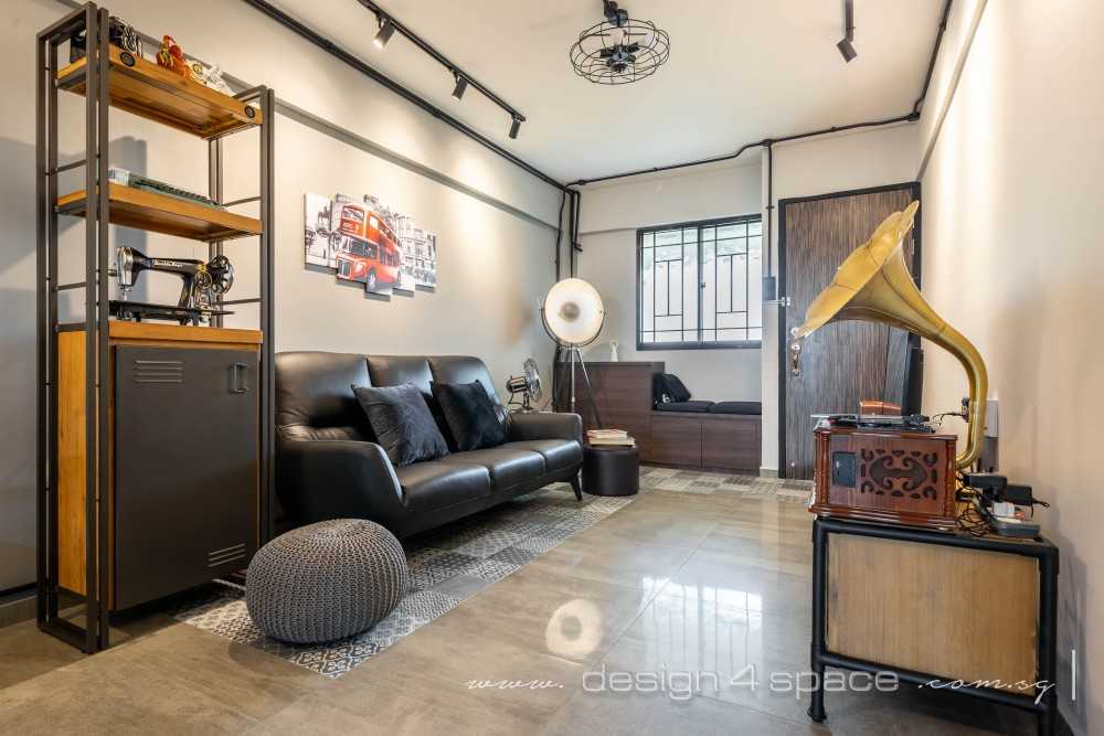 Industrial Living Room with Vinyl Flooring and Homogeneous Tiles