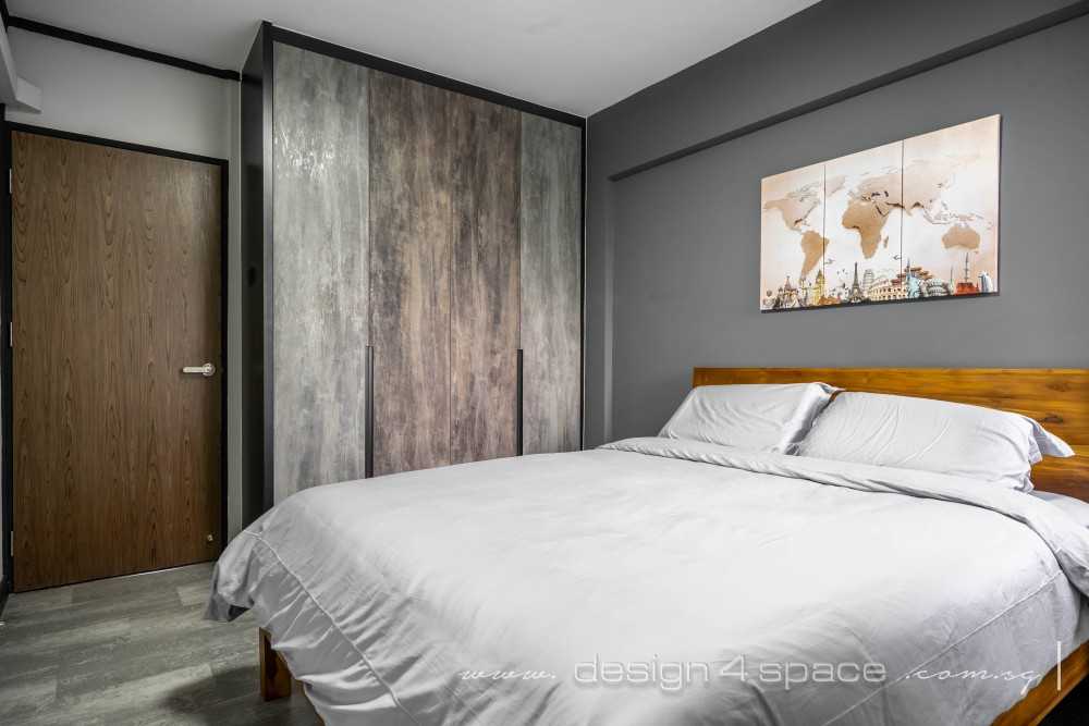 Industrial Bedroom with Vinyl Flooring and Wardrobe