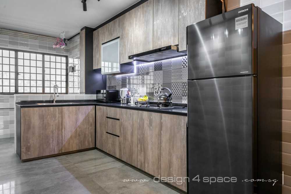 Industrial Kitchen with Homogeneous Tiles and Kitchen Window