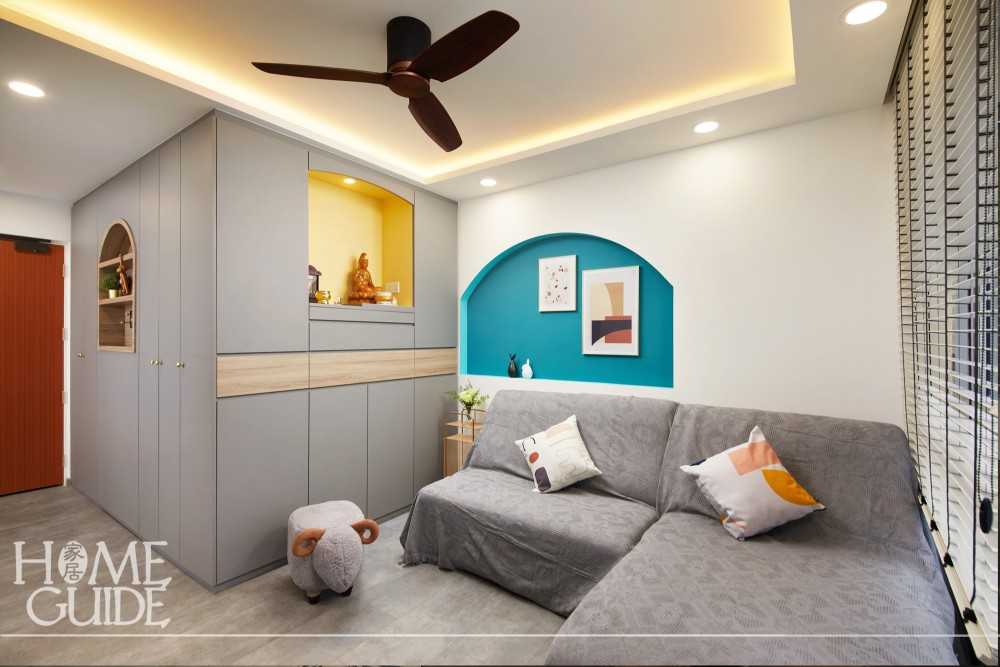 Modern Living Room with TV Console and Drop Ceiling