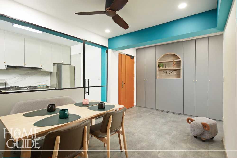 Modern Dining Room with Drinkware and Stools