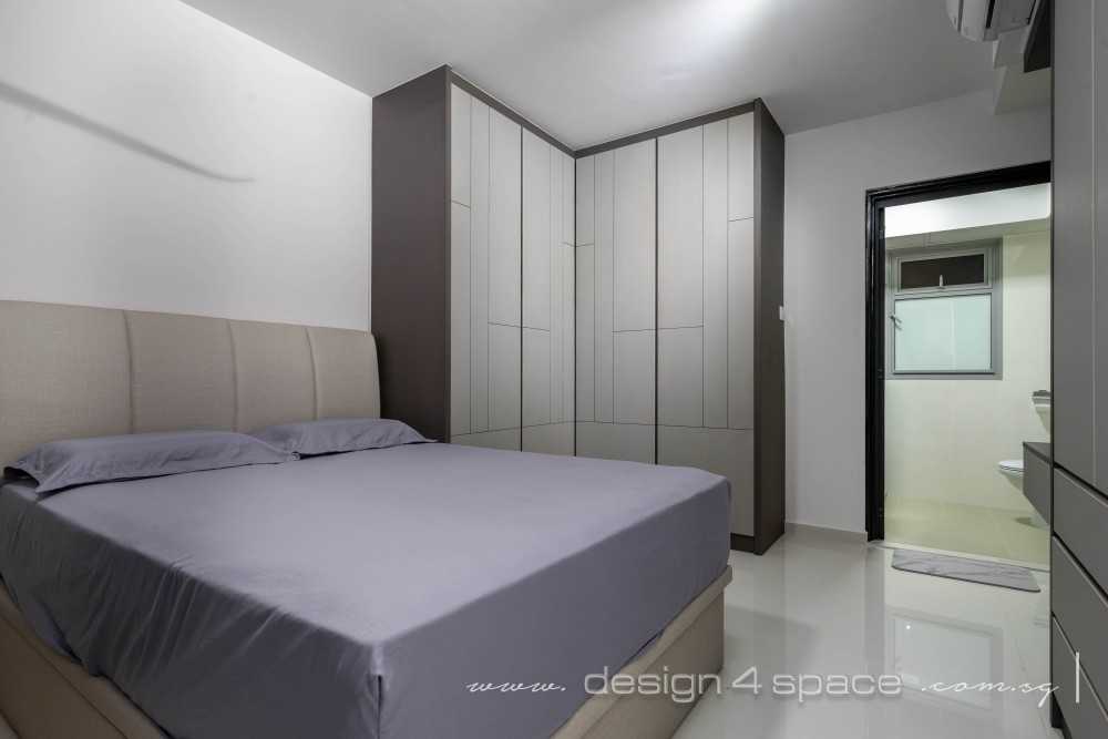 Contemporary Bedroom with Homogeneous Tiles and Wardrobe