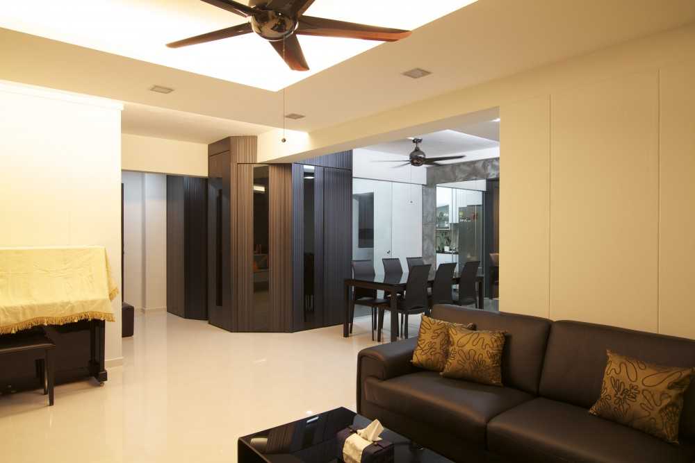 Modern Living Room with Homogeneous Tiles and TV Console