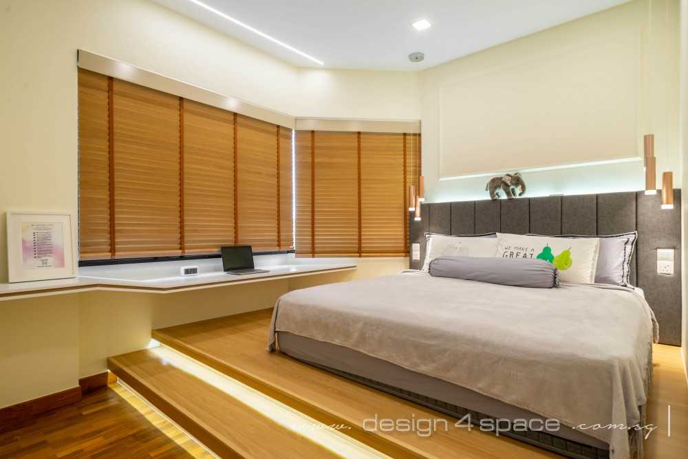 Modern Bedroom with Platform Bed and Parquet Floor