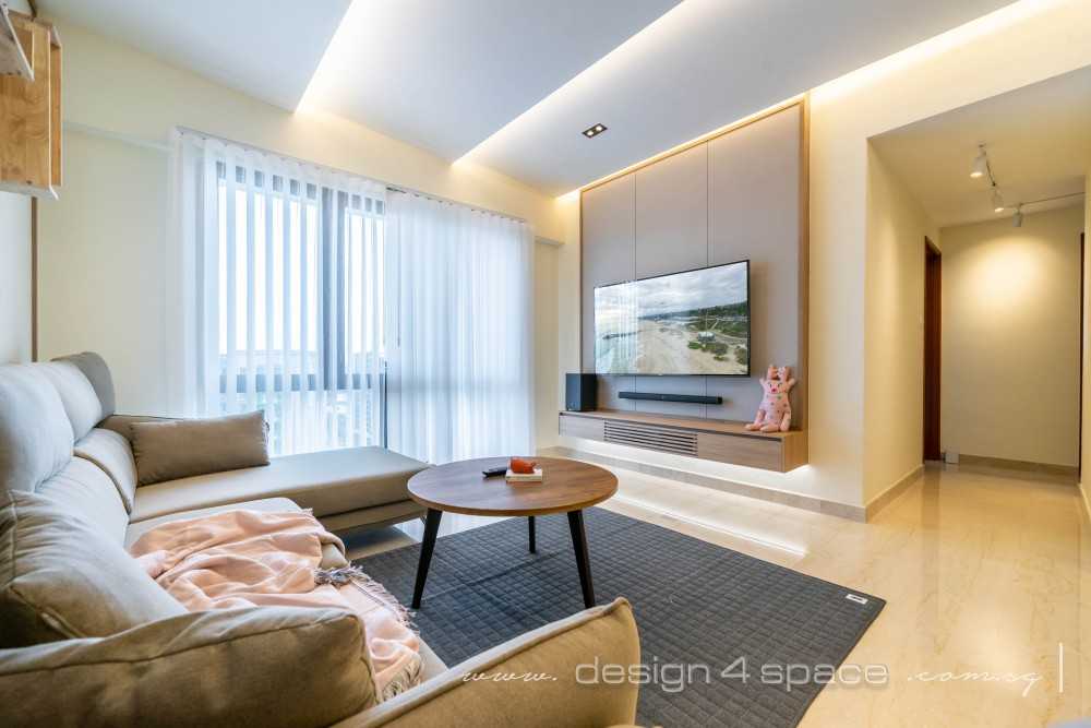 Modern Living Room with Homogeneous Tiles and Feature Wall