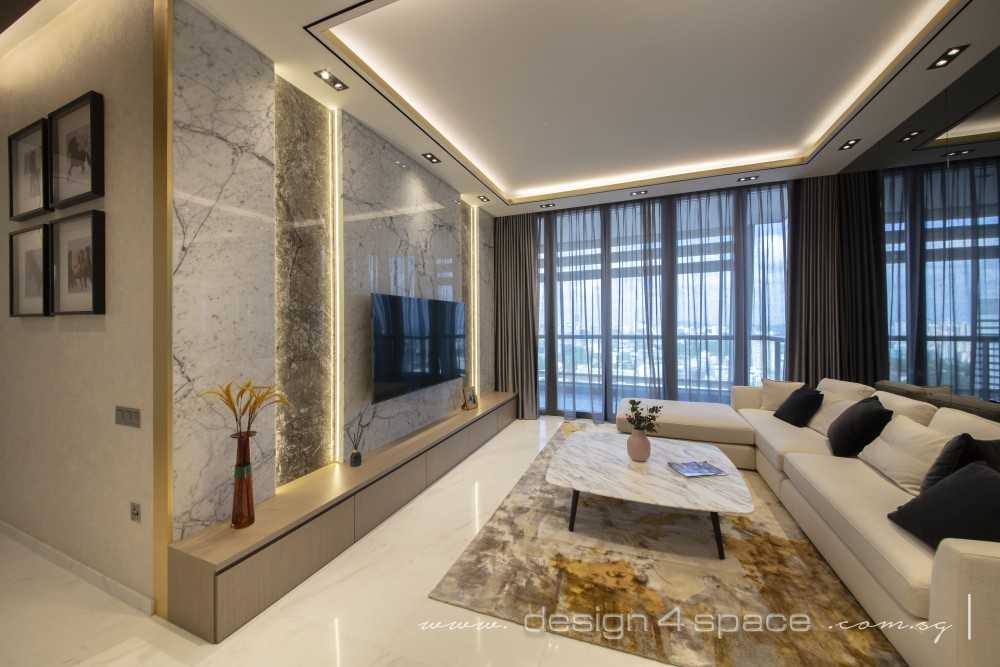 Modern Living Room with Marble Floor and Feature Wall