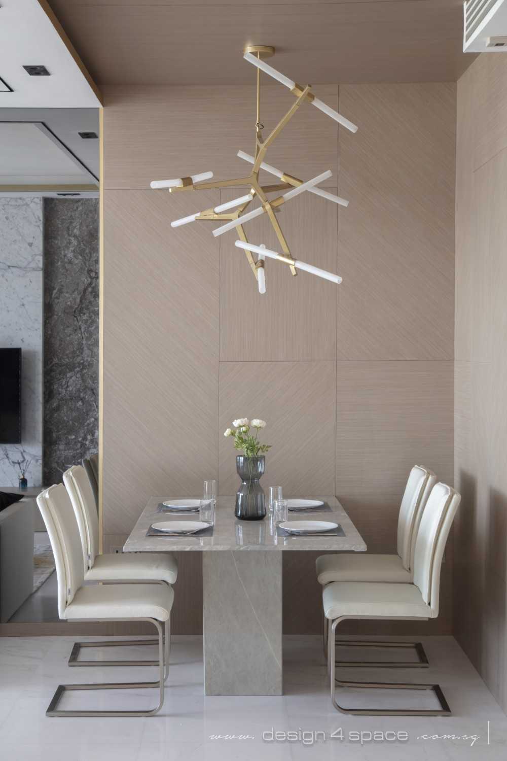 Modern Dining Room with Marble Floor and Drop Light