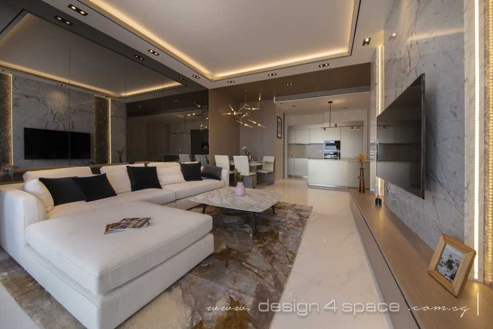 Modern Living Room with Mirror and Ceiling Light