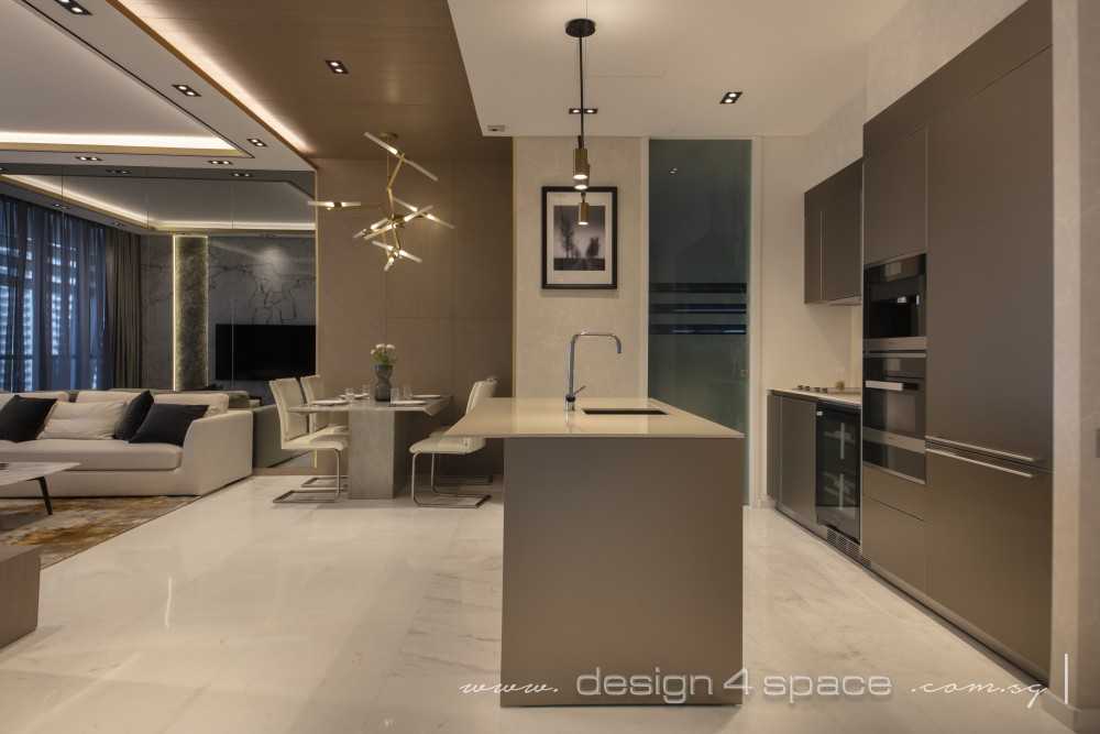 Modern Kitchen with Marble Floor and Breakfast Counter