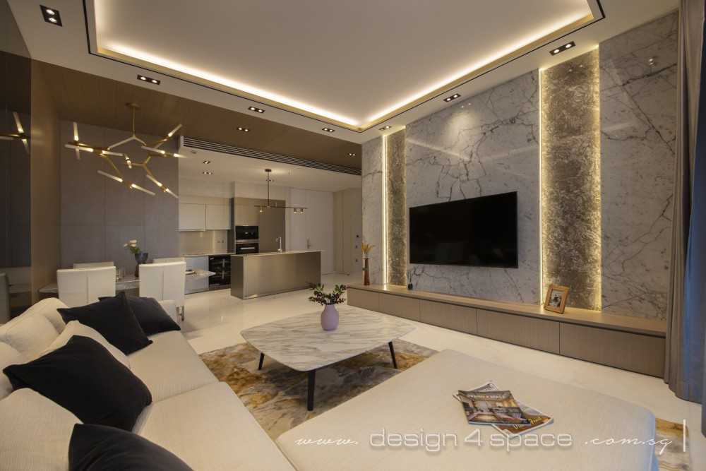 Modern Living Room with Marble Floor and Feature Wall
