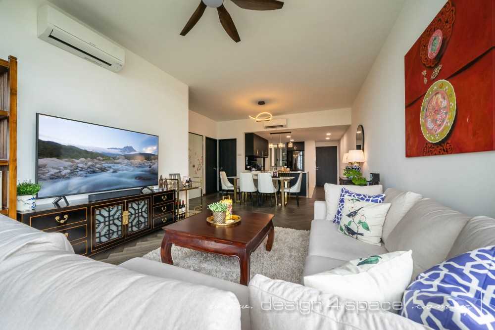 Asian Living Room with TV Console and Sofa