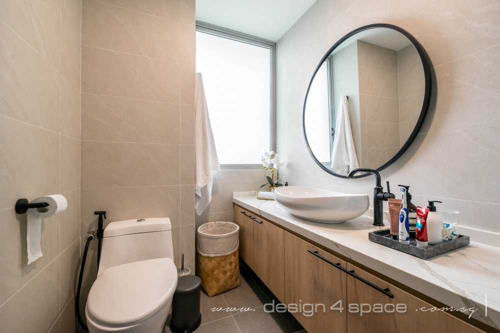 Asian Bathroom with Homogeneous Tiles and Mirror