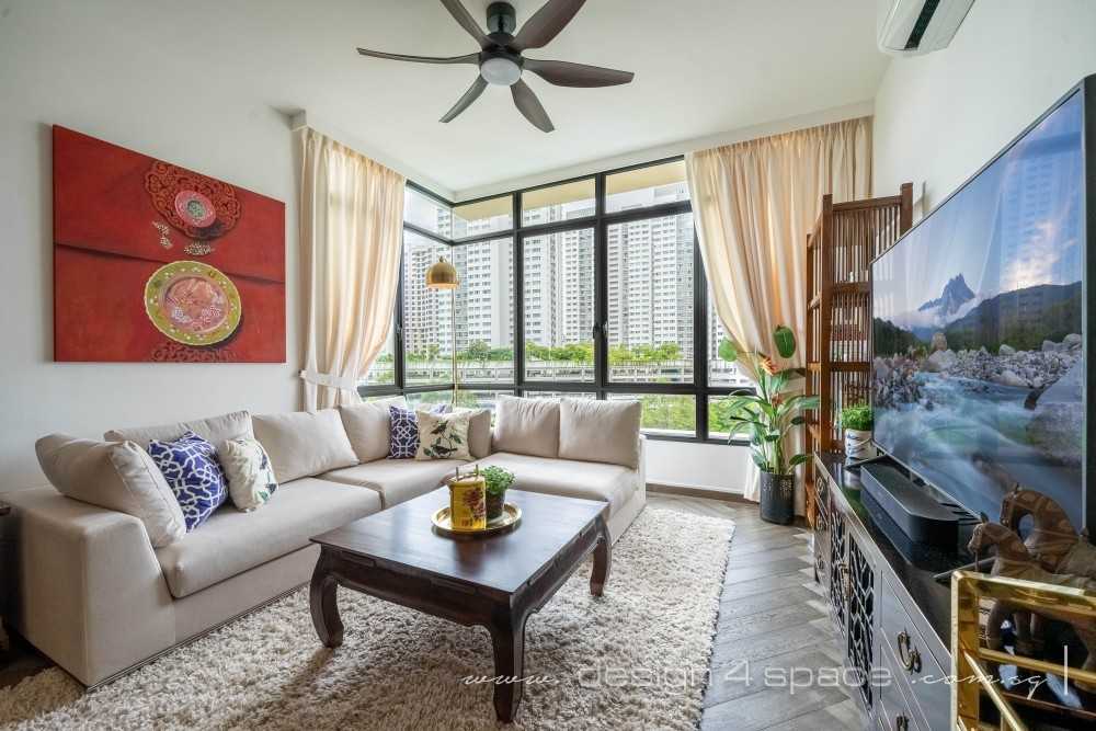 Asian Living Room with Carpet and Sofa