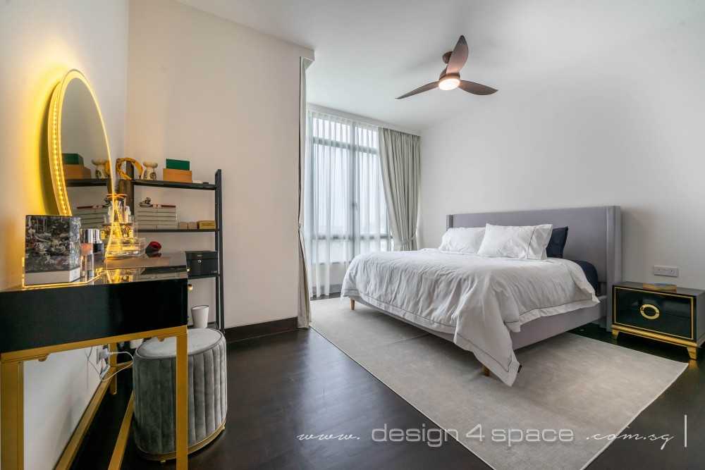 Asian Bedroom with Parquet Floor and Roller Blinds