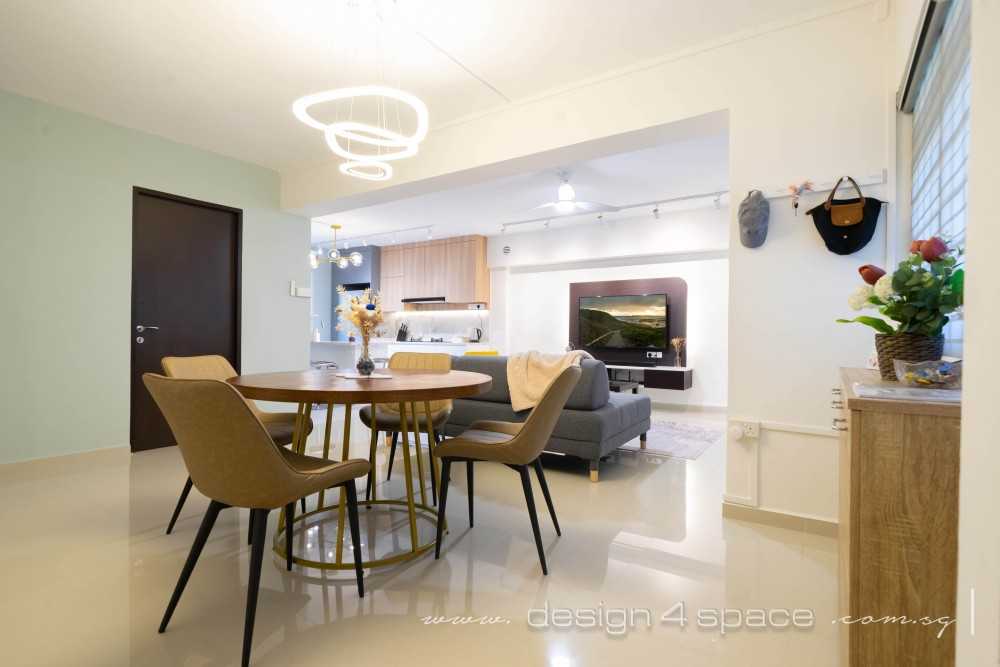 Contemporary Dining Room with Drop Light and Dining Table