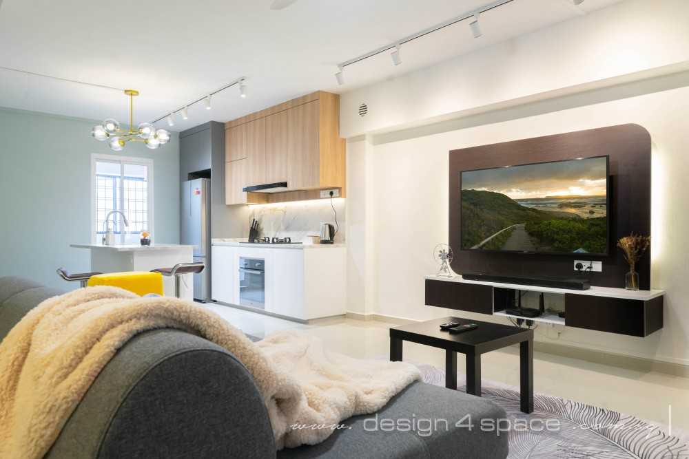 Contemporary Living Room with TV Console and Feature Wall