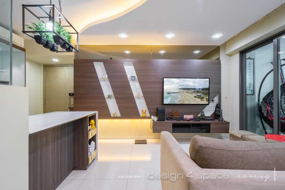 Modern Living Room with Homogeneous Tiles and Feature Wall