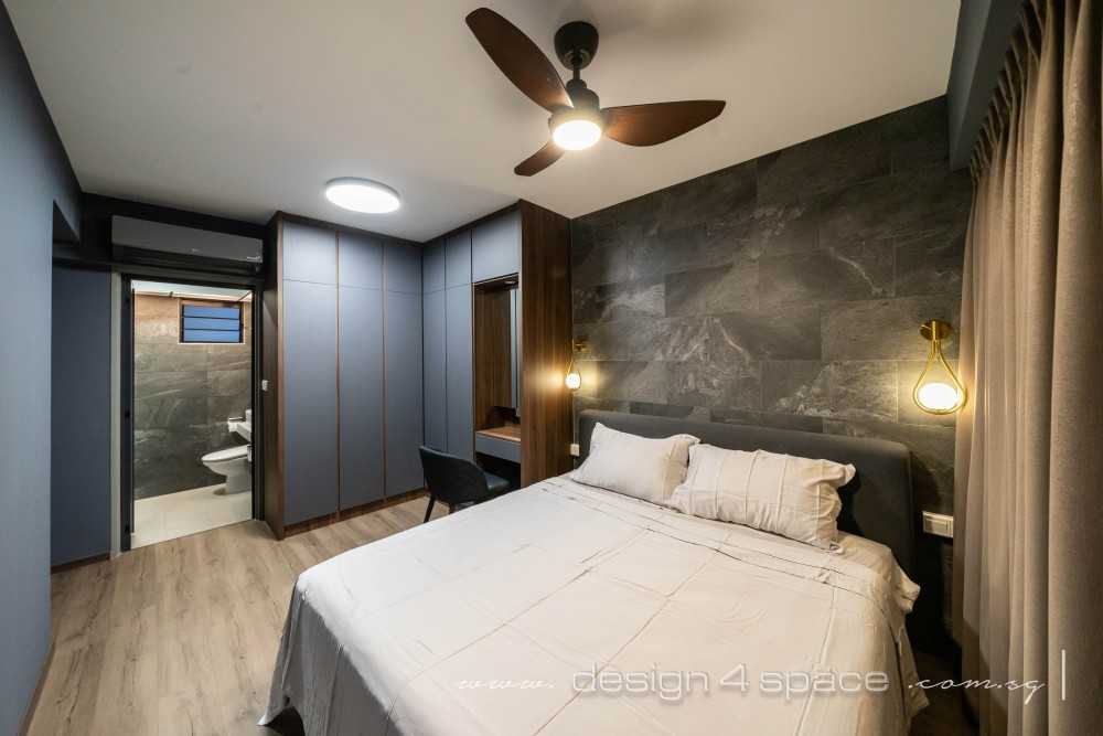 Modern Bedroom with Homogeneous Tiles and Parquet Floor