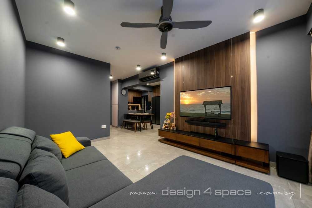 Modern Living Room with Homogeneous Tiles and TV Console