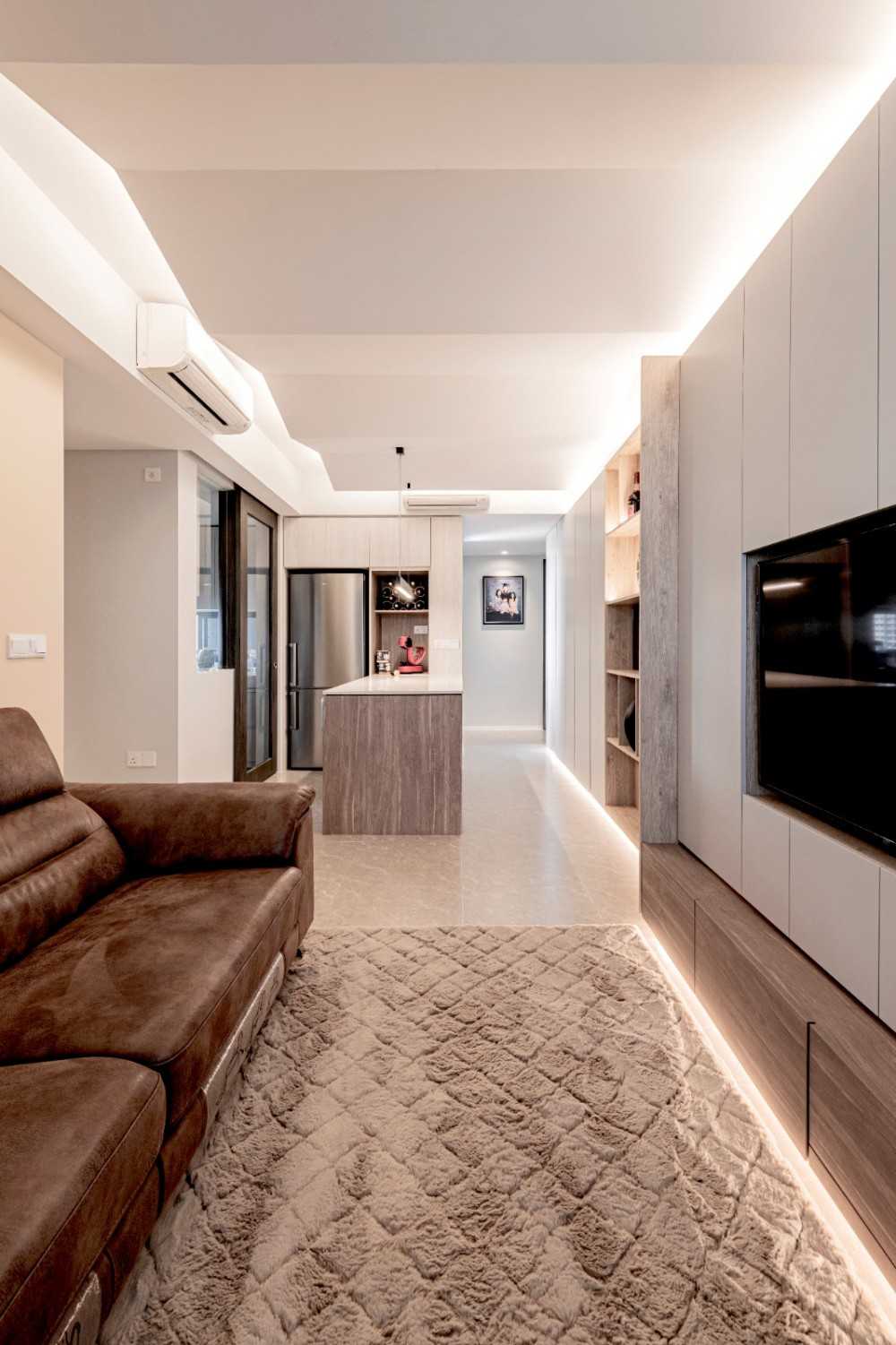 Modern Living Room with TV Console and Cove Lighting