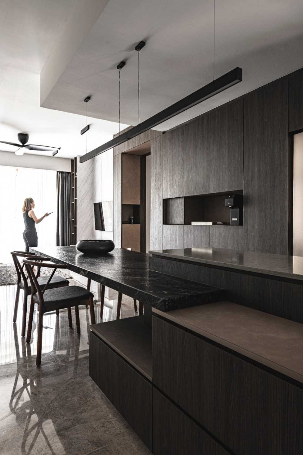 Modern Dining Room with Drop Light and Cove Lighting