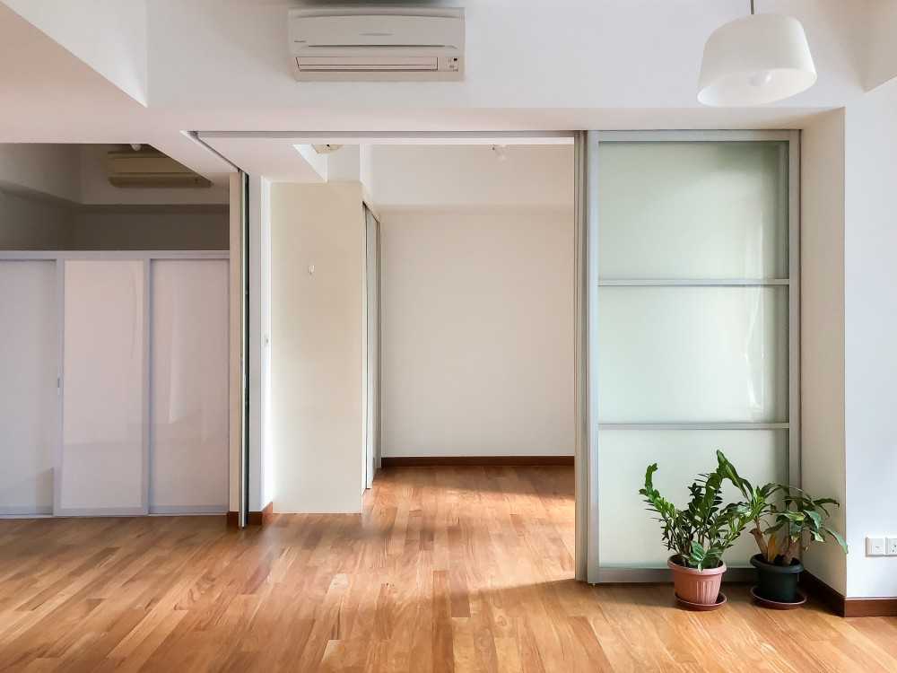 Minimalist Living Room with Parquet Floor and Flooring