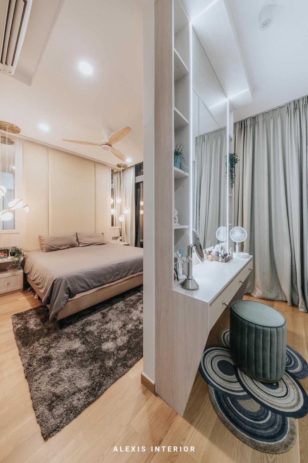 Contemporary Bedroom with Bookshelf and Mirror