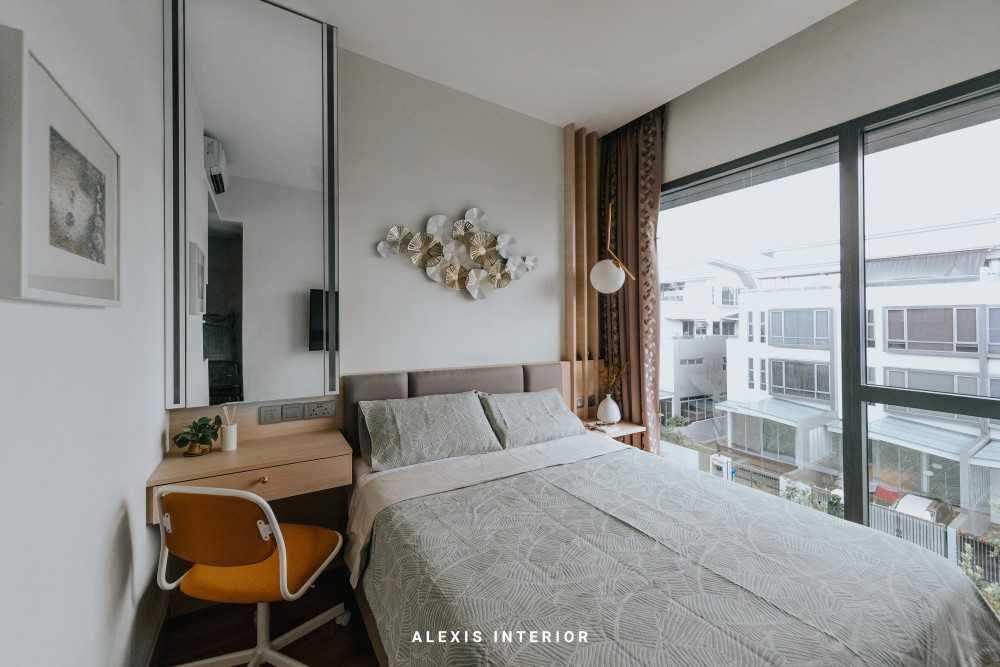 Contemporary Bedroom with Platform Bed and Parquet Floor
