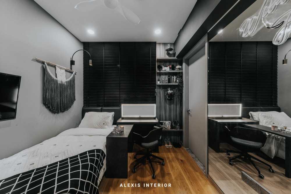 Contemporary Bedroom with Bookshelf and Platform Bed