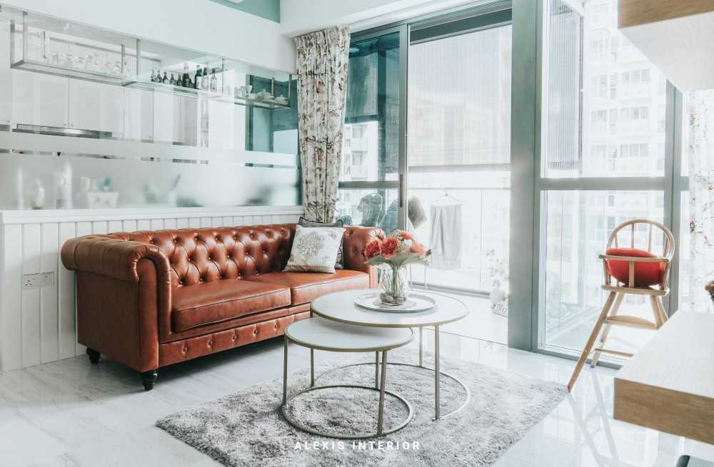 Country Living Room with Curtain and Green Wall