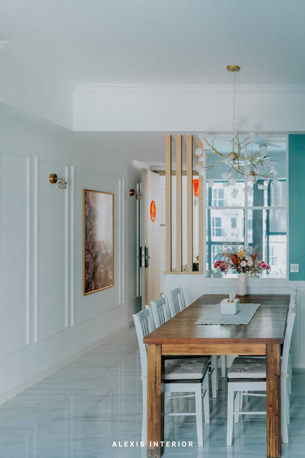 Country Dining Room with Drop Light and Dining Chairs