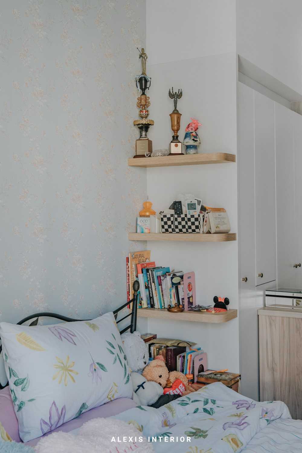 Country Bedroom with Bookshelf and Paintings