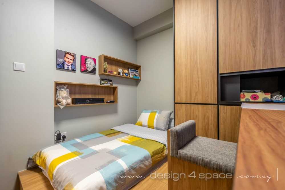 Modern Bedroom with Bookshelf and Platform Bed
