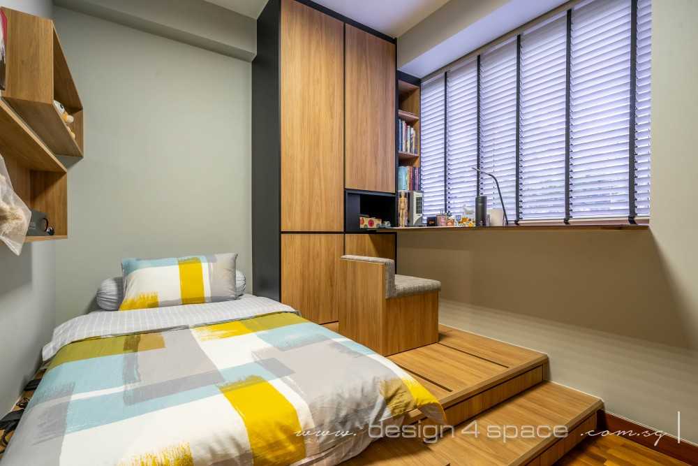 Modern Bedroom with Bookshelf and Platform Bed