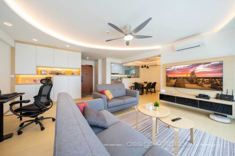 Contemporary Living Room with Bookshelf and Vinyl Flooring