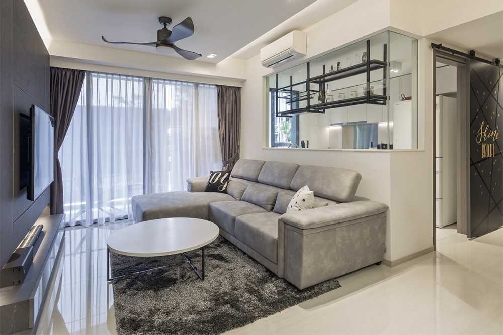 Industrial Living Room with Countertop and TV Console