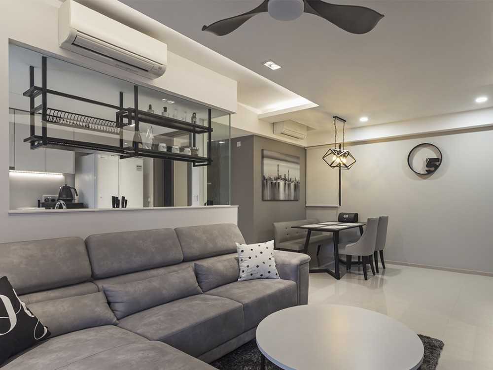 Industrial Living Room with Settee and Cement Floor