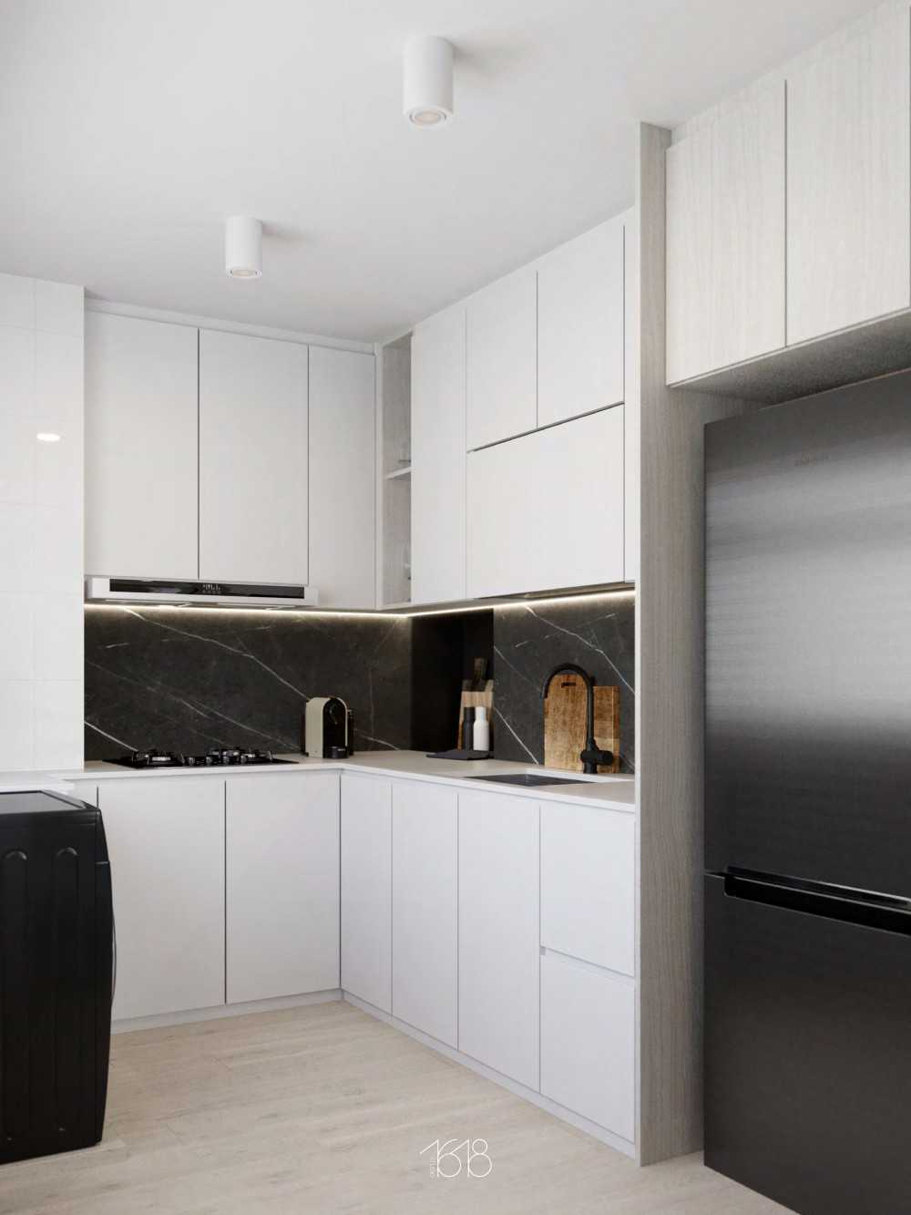 Scandinavian Kitchen with Open Kitchen and Kitchen Backsplash