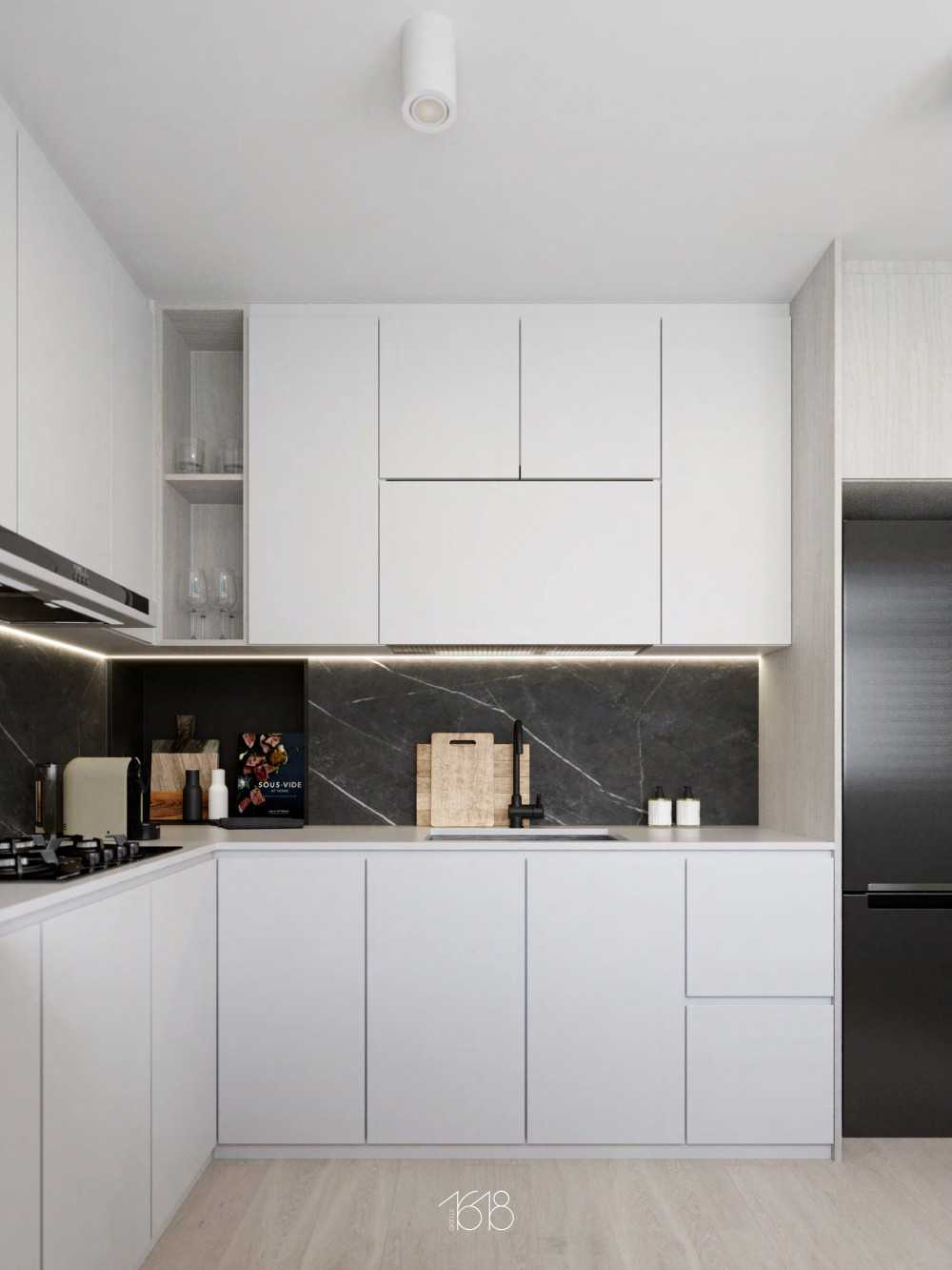 Scandinavian Kitchen with Open Kitchen and Kitchen Backsplash