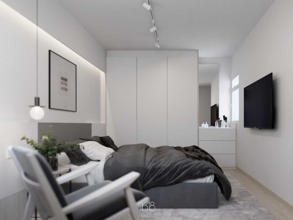 Scandinavian Bedroom with Wardrobe and Vanity Counter