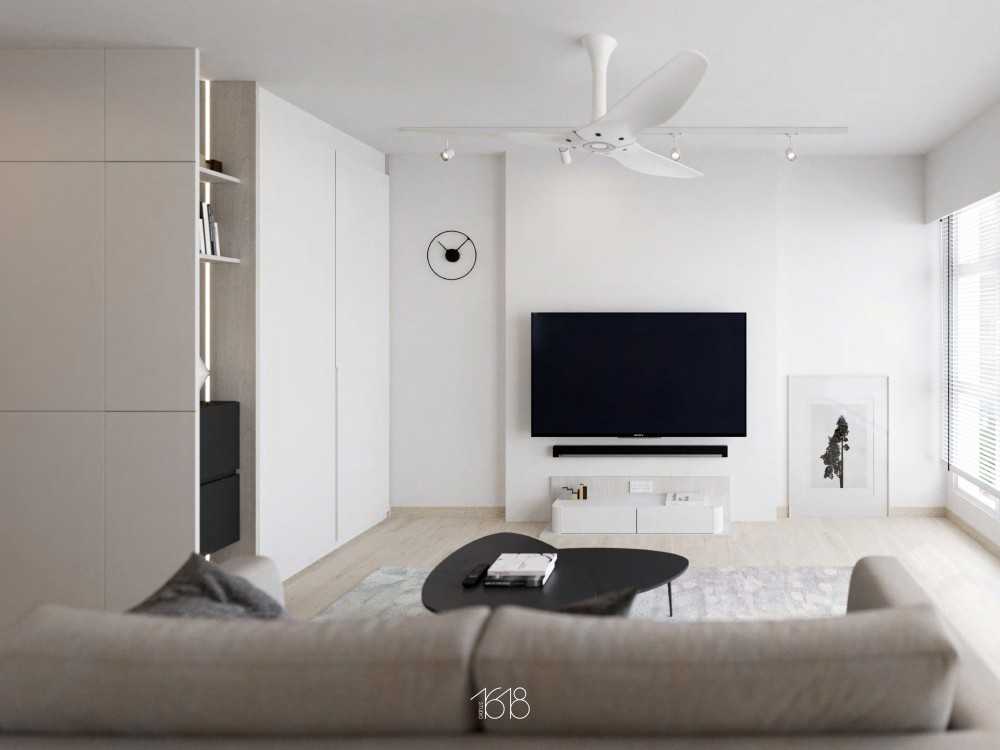 Scandinavian Living Room with Vinyl Flooring and TV Console