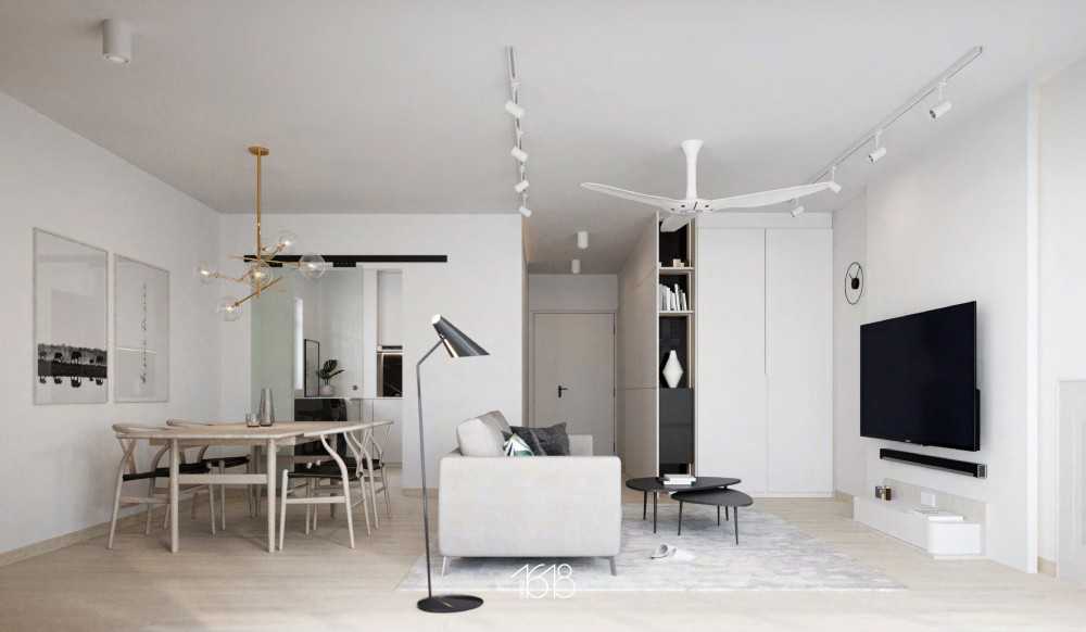 Scandinavian Living Room with Vinyl Flooring and TV Console