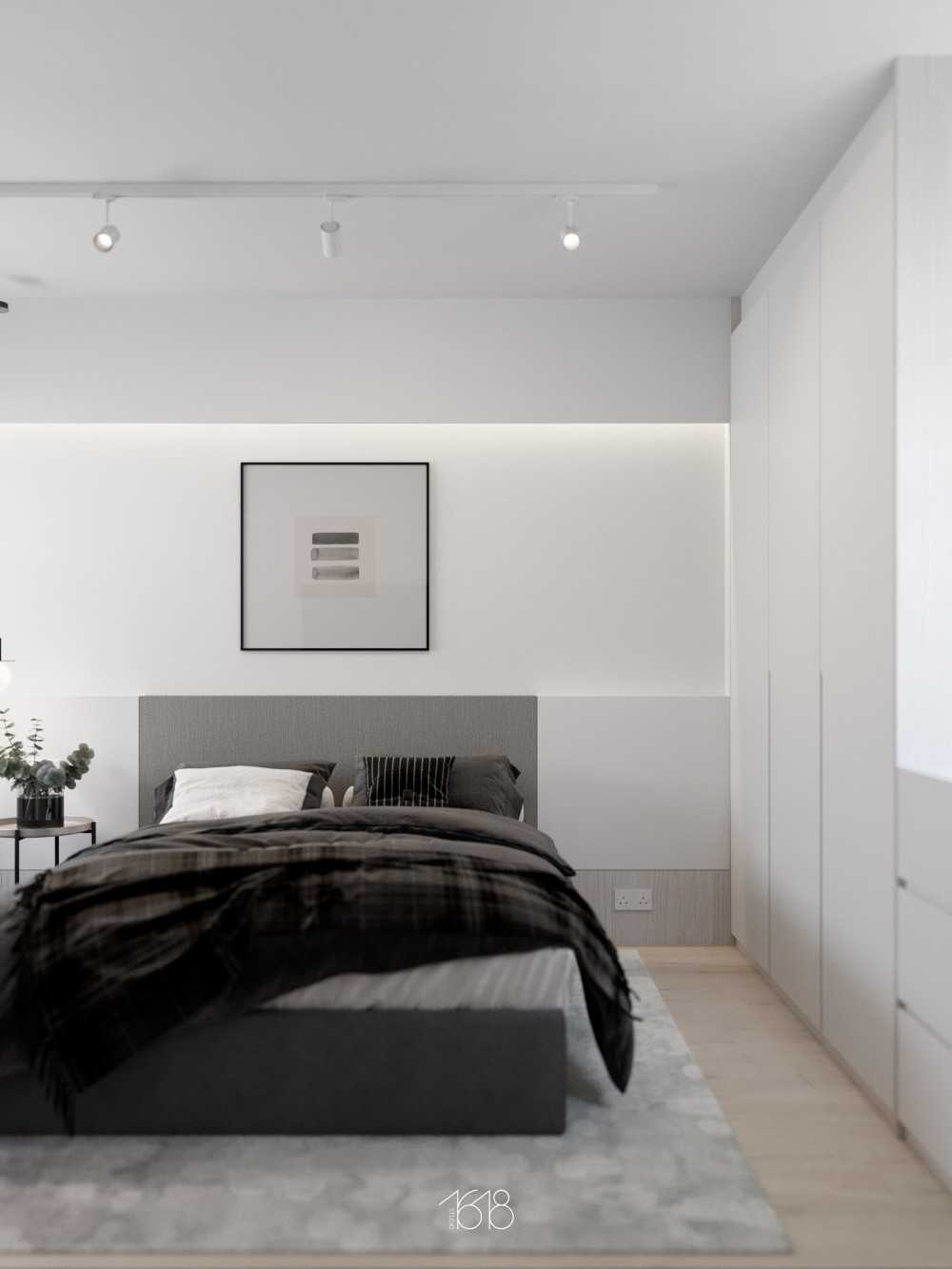 Scandinavian Bedroom with Vinyl Flooring and Bedside Table