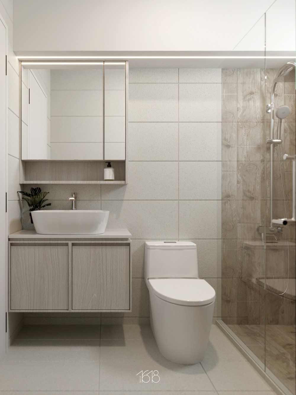 Scandinavian Bathroom with Homogeneous Tiles and Mirror