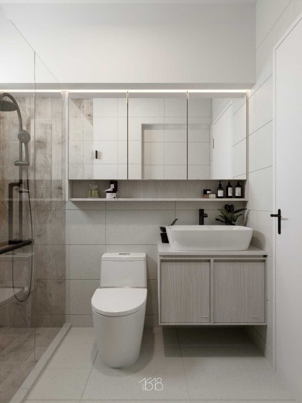 Scandinavian Bathroom with Mirror and Bathroom Storage