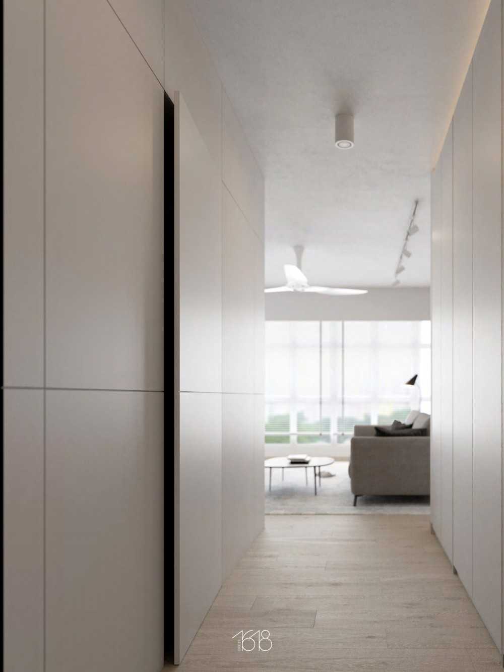 Scandinavian Foyer with Vinyl Flooring and Feature Wall