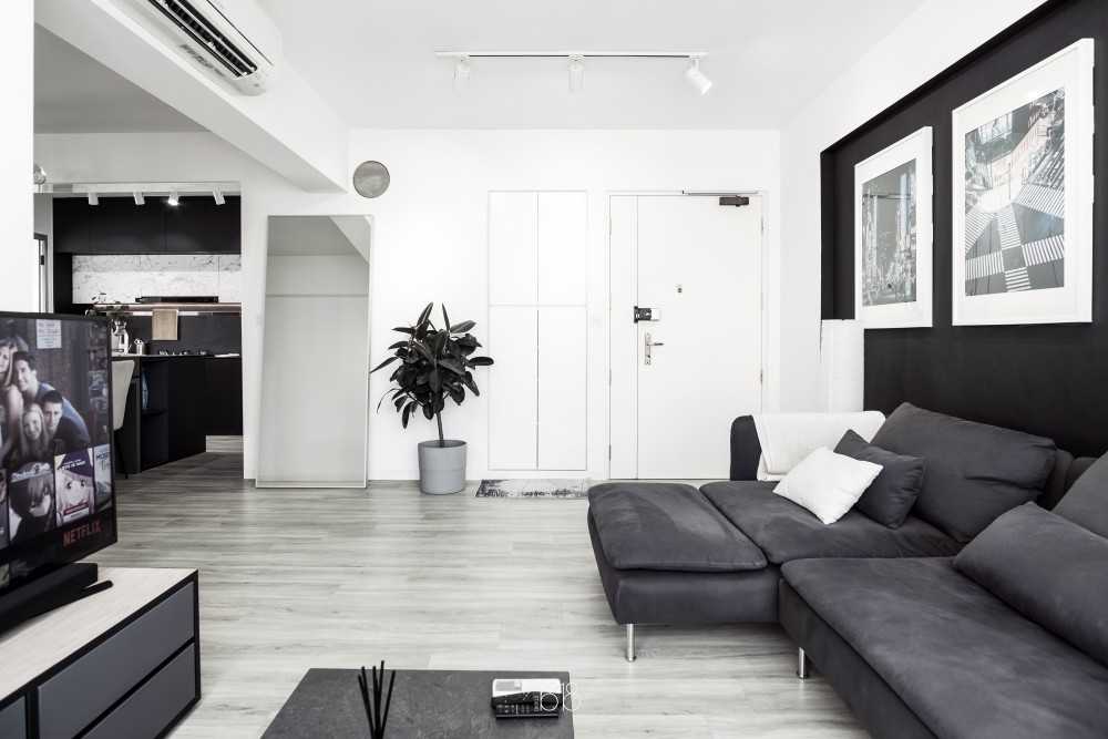 Minimalist Living Room with Vinyl Flooring and TV Console